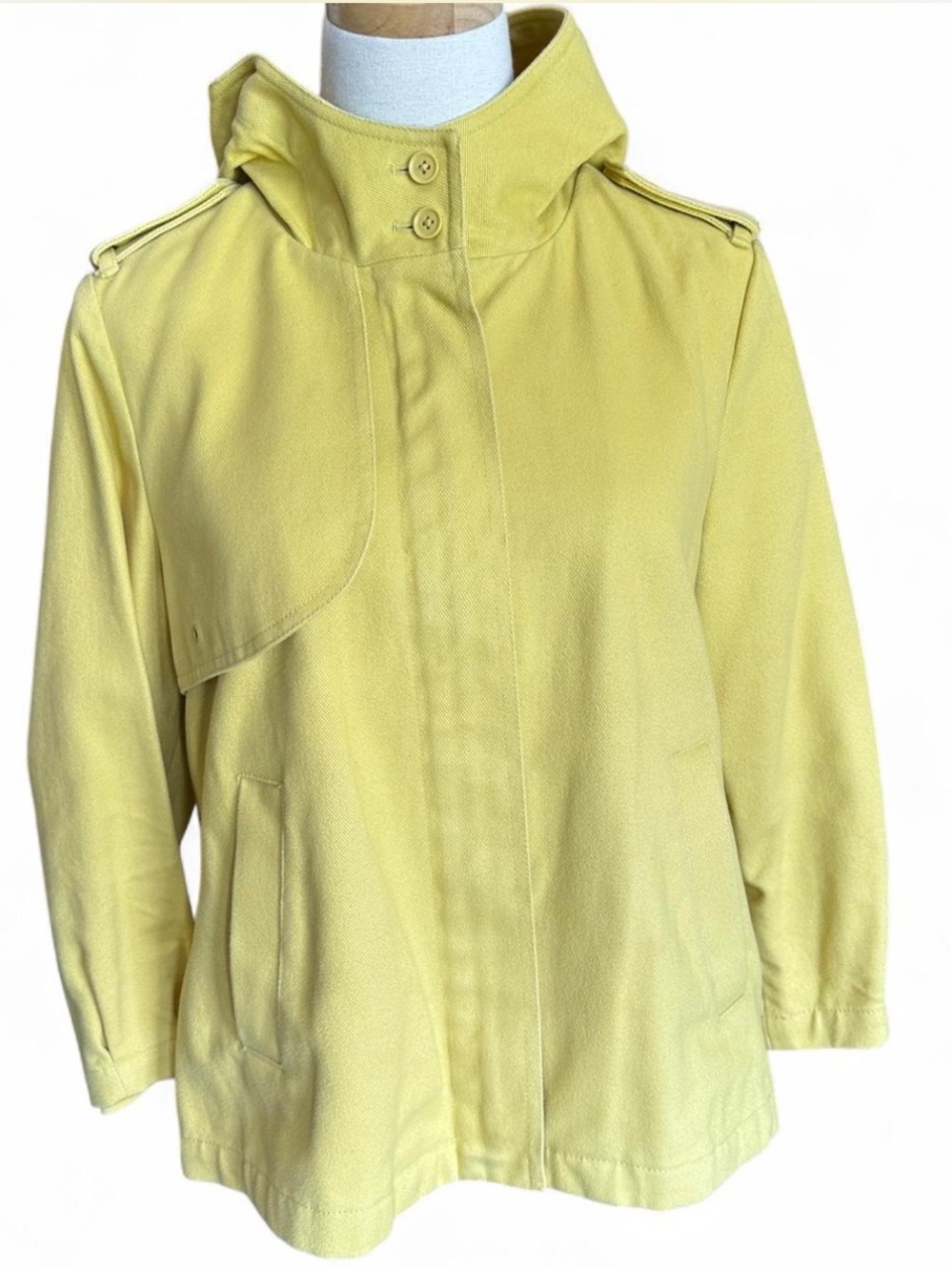 GAP Hooded Brushed Twill Jacket Front Pockets & Button Closure Sunny Yellow — S